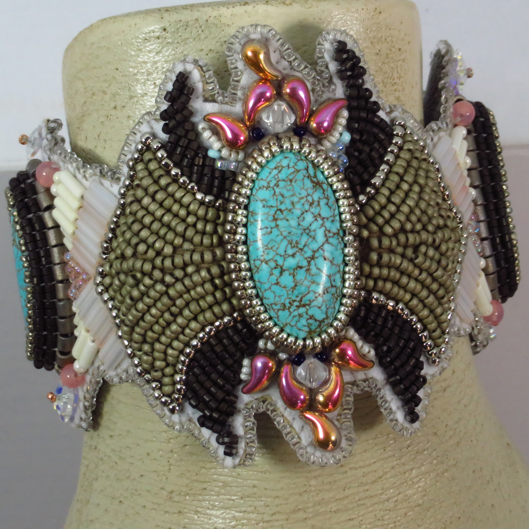 Art Nouveau beaded cuff bracelet by Bonnie Van Hall
