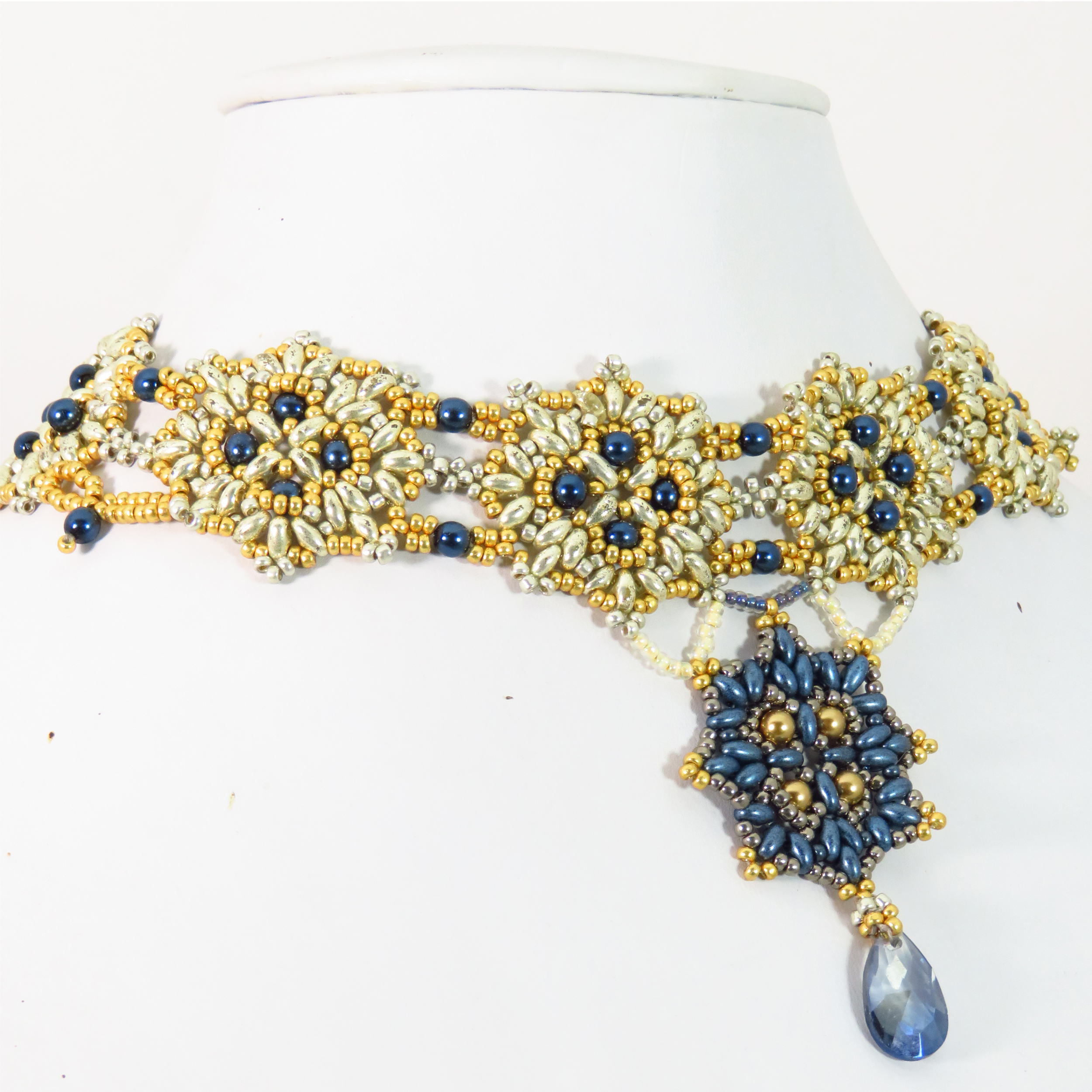 Romantic Victorian Gold Silver beaded Pearl choker by Bonnie Van Hall
