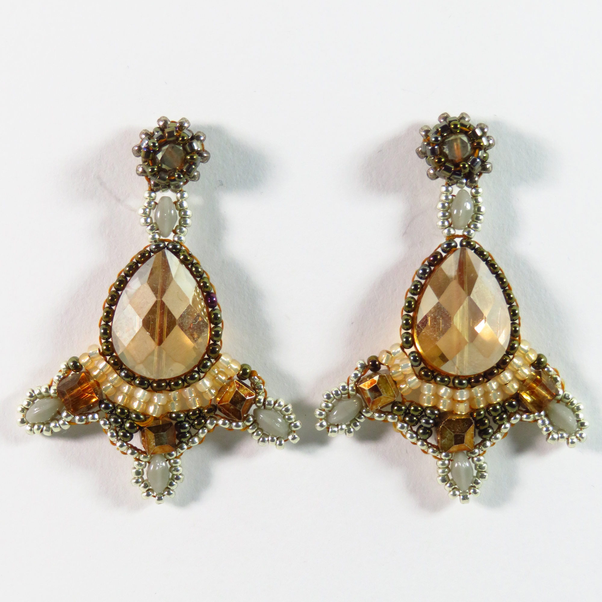 Vintage style Art Nouveau Crystal Champagne Beaded Earrings by Bonnie Van Hall