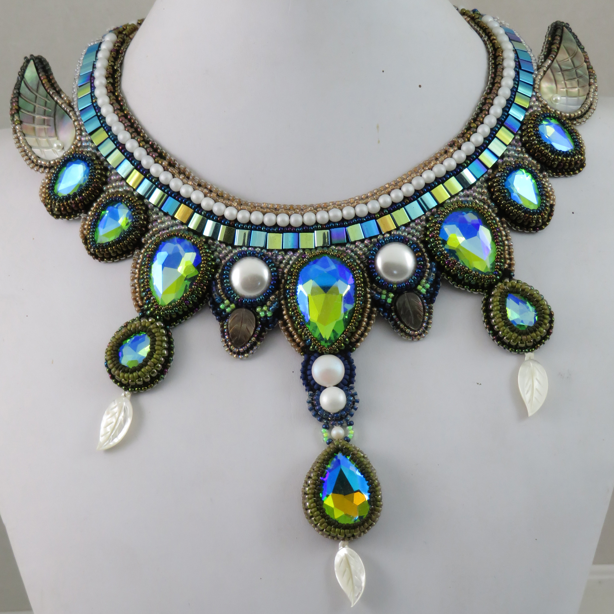 Egyptian collar: bead embroidered crystal statement necklace by Bonnie Van Hall