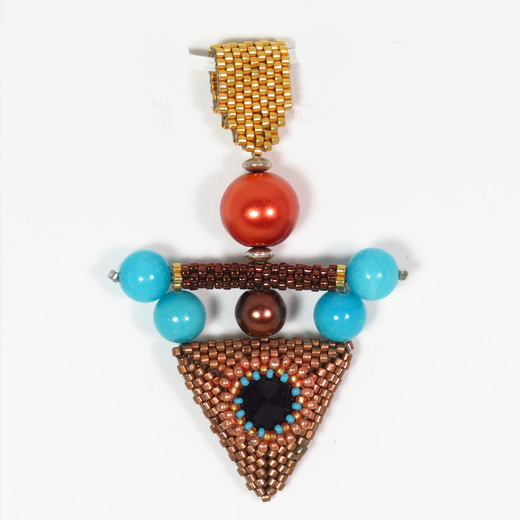 Art Deco Southwestern beaded triangle pendant by Bonnie Van Hall