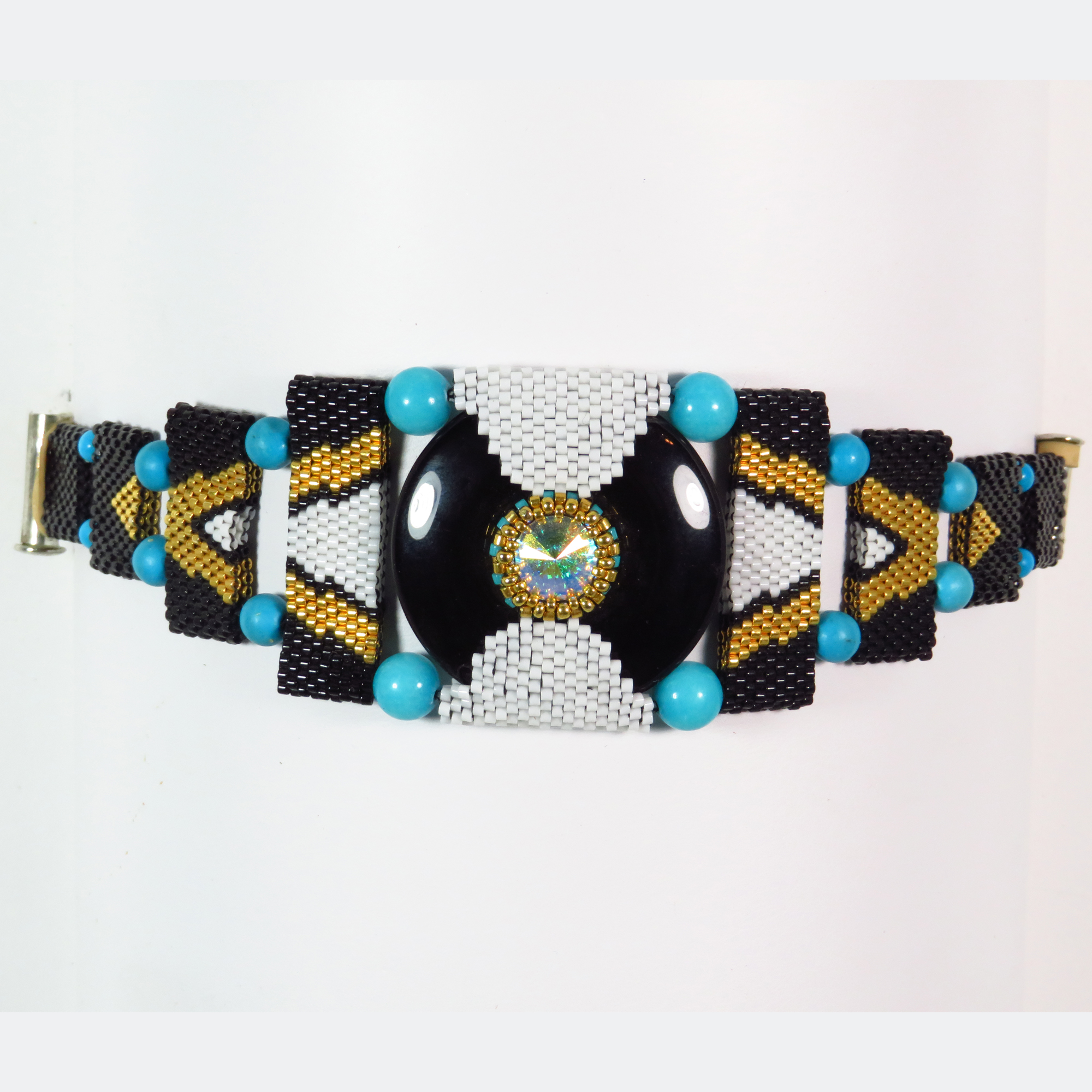 Southwestern Art Deco beaded turquoise bracelet by Bonnie Van Hall