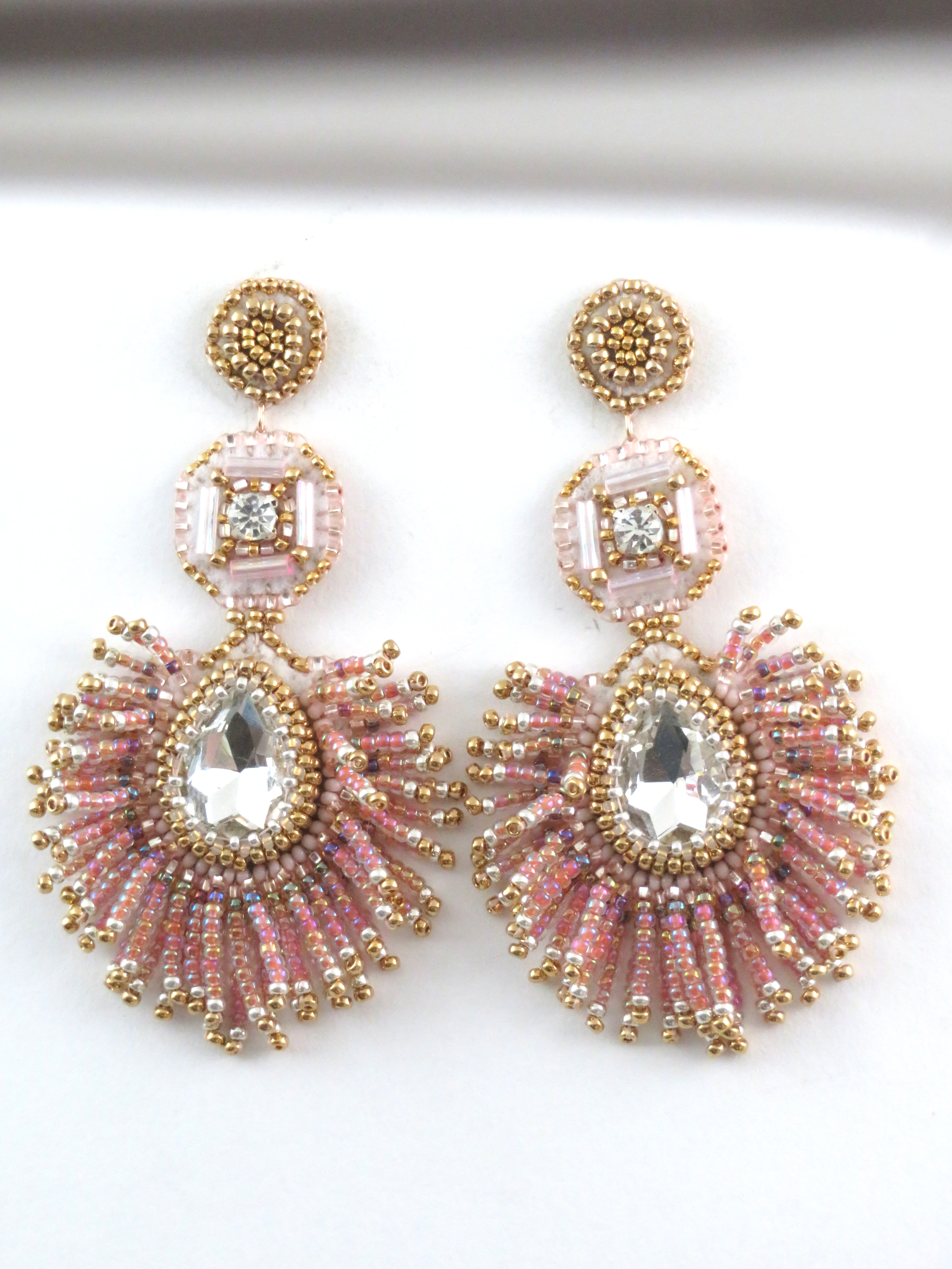 Handmade artisan beaded fringe earrings by Bonnie Van Hall