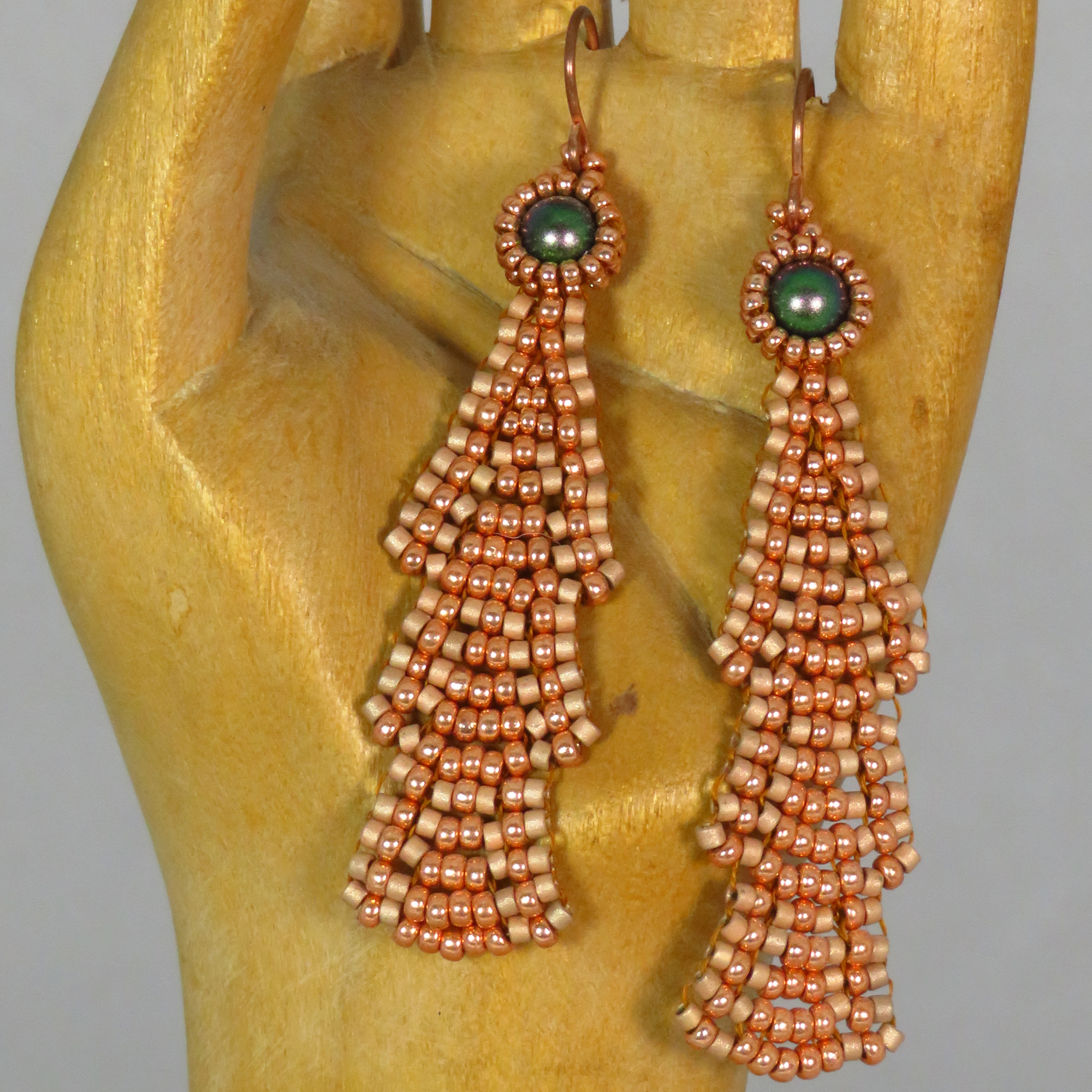 Art Deco copper beaded earrings by Bonnie Van Hall