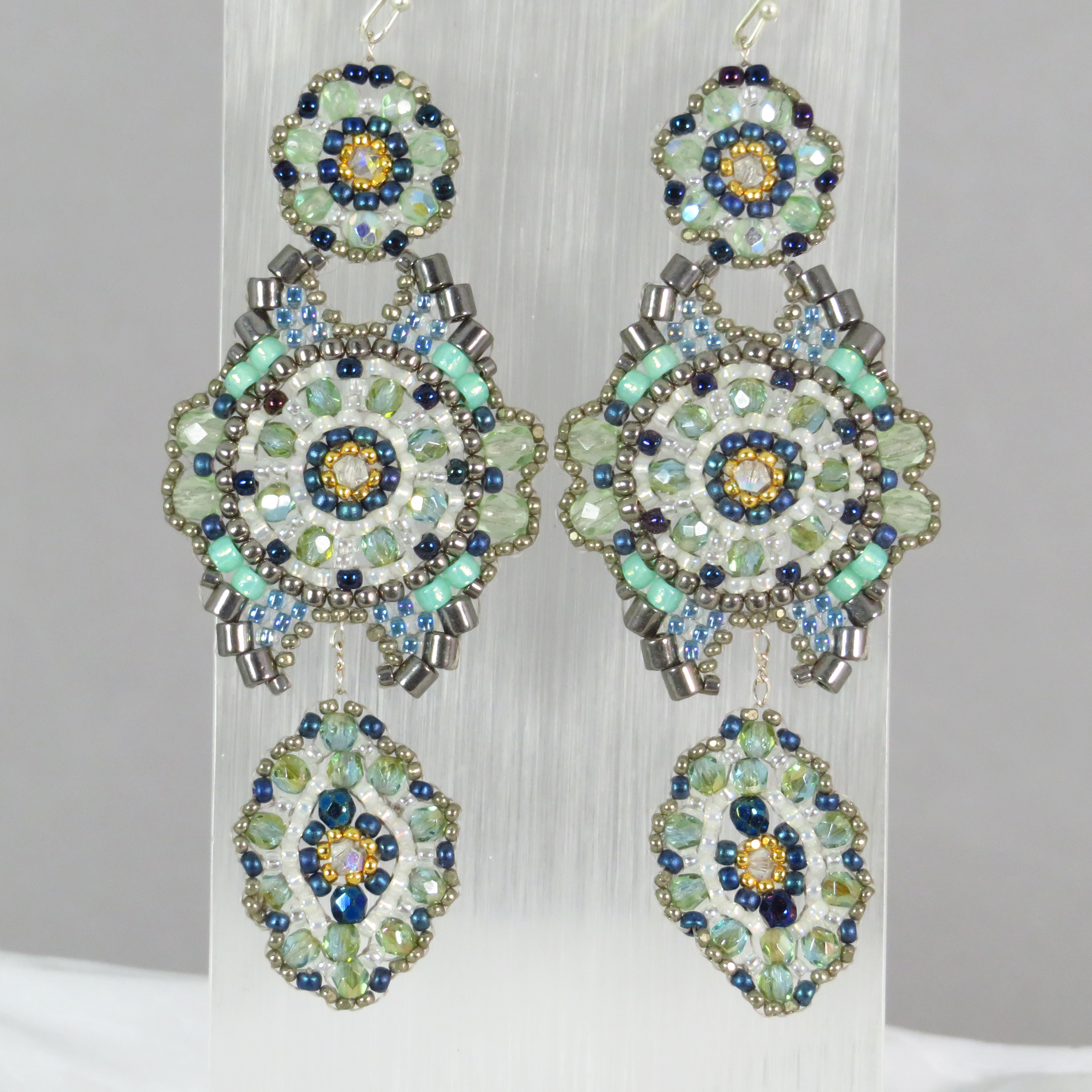 Vintage style flower dangle beaded earrings by Bonnie Van Hall