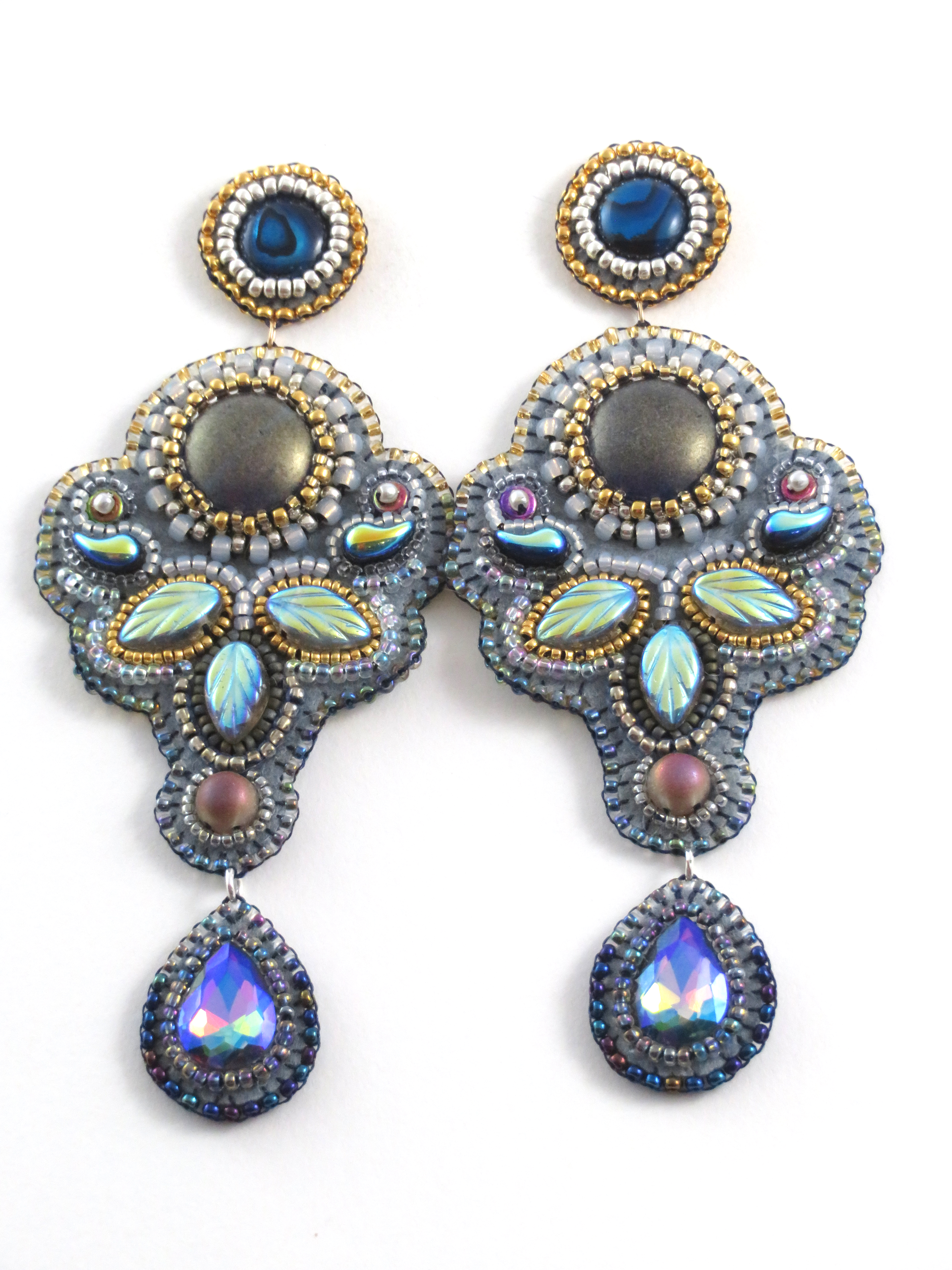 Handmade artisan bead embroidered earrings by Bonnie Van Hall