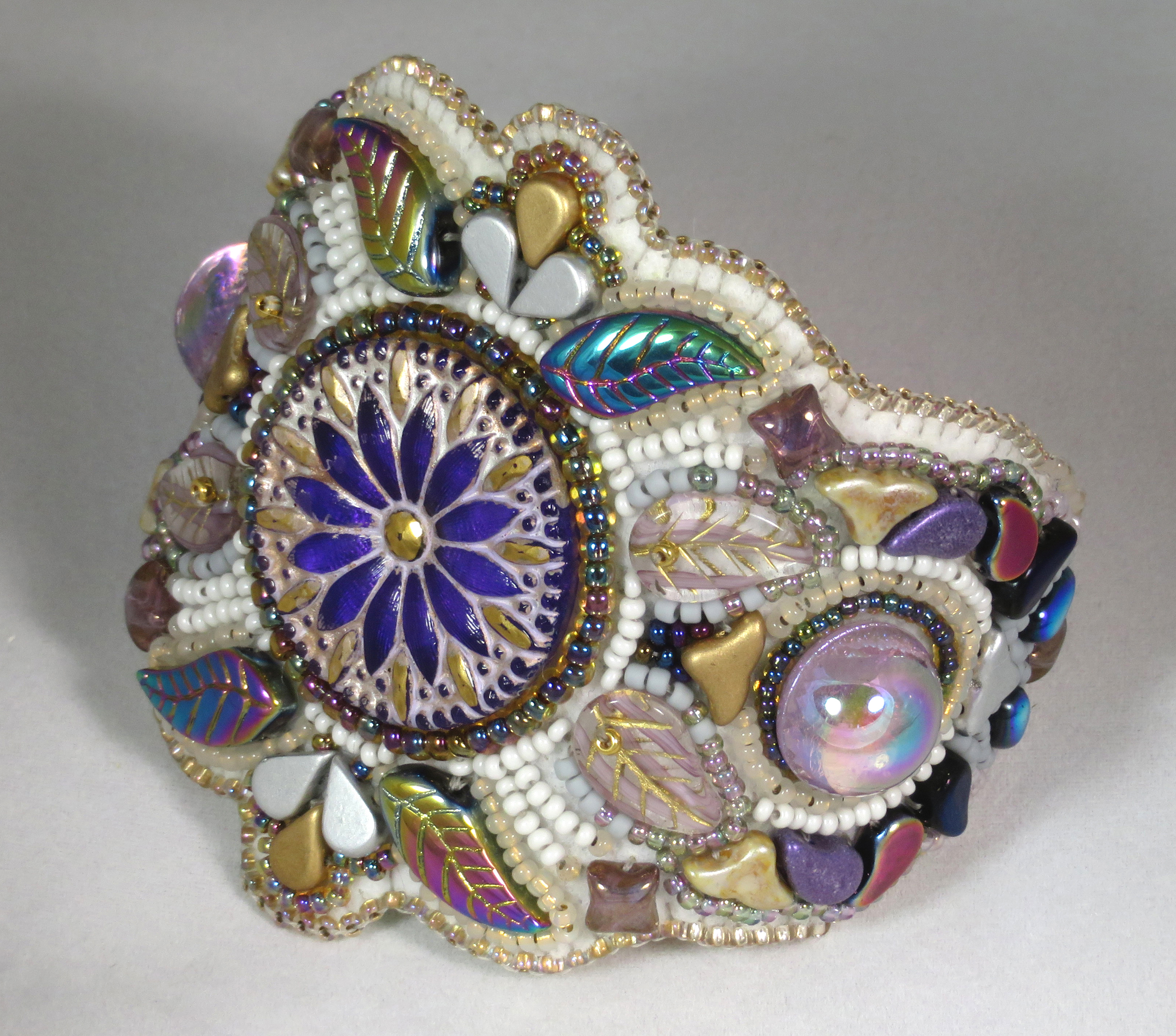 Bead embroidery cuff bracelet by Bonnie Van Hall