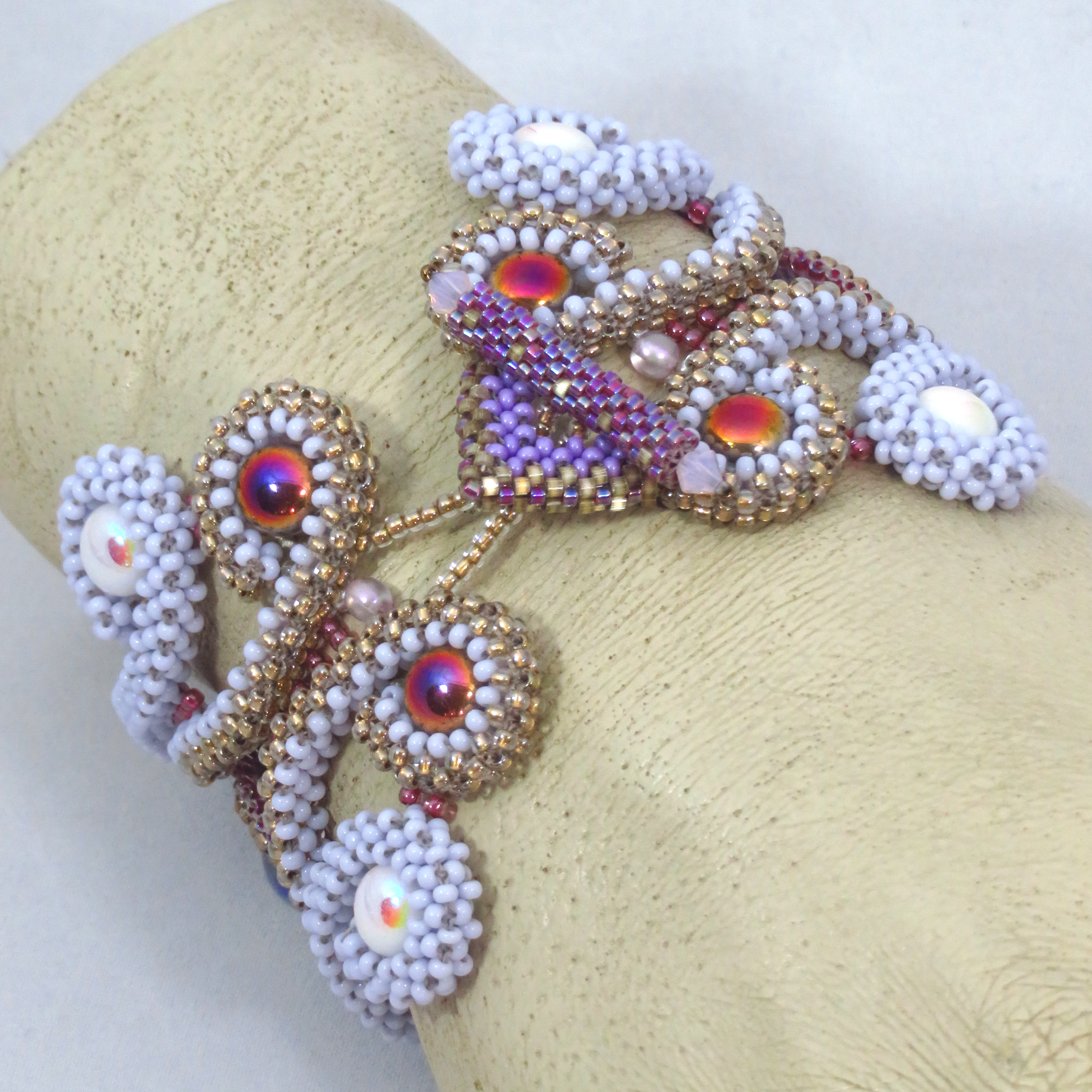 Vintage style Pastel Goth Art Nouveau lavender beaded bracelet by Bonnie Van Hall