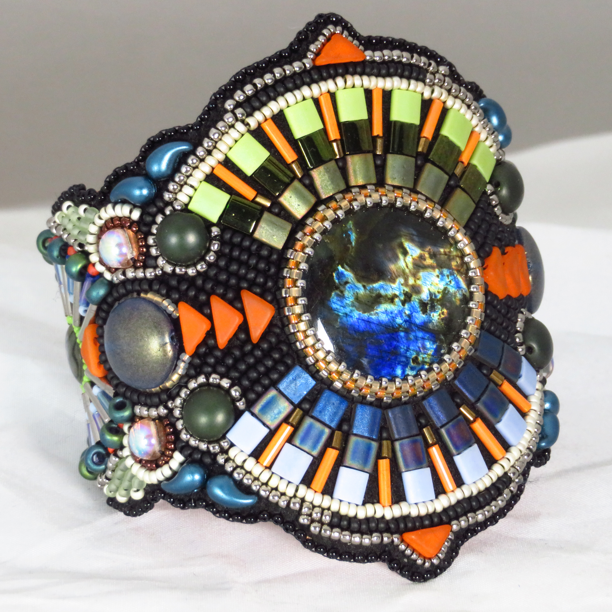 Native American style bead embroidered cuff bracelet by Bonnie Van Hall