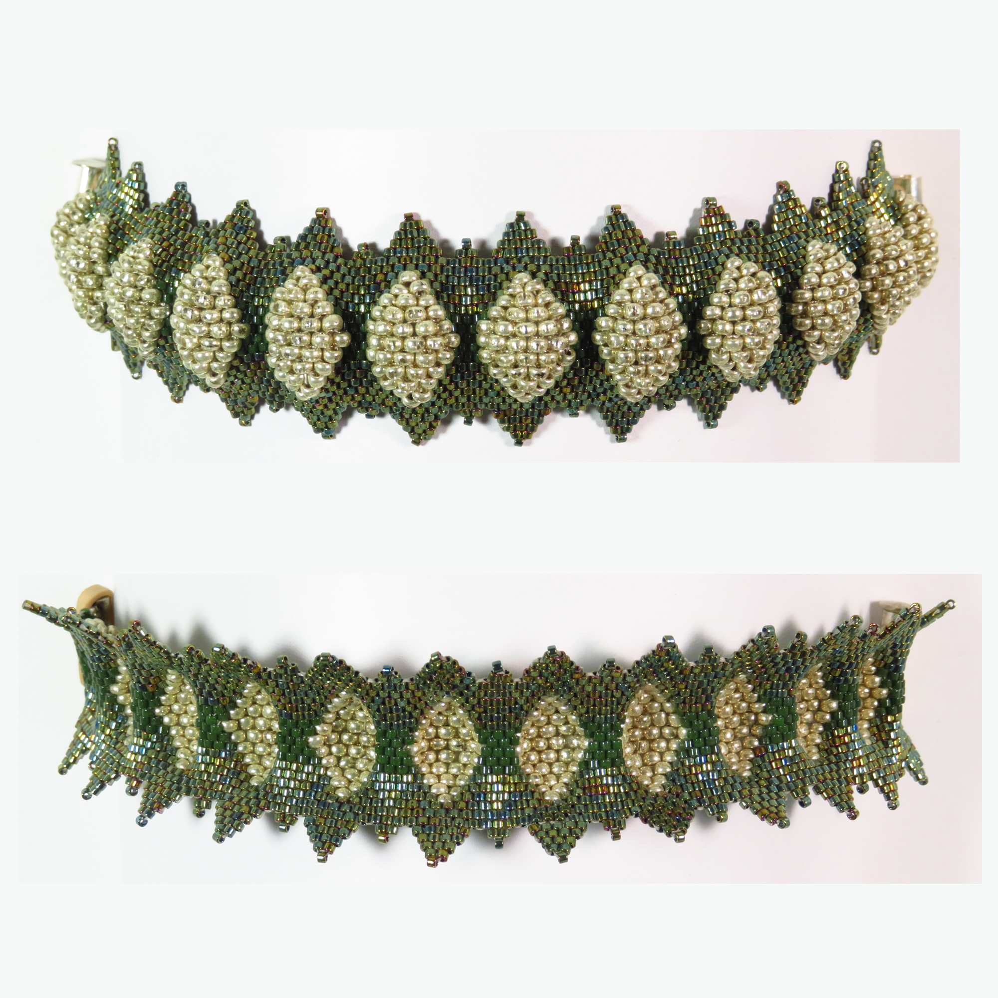 Contemporary geometric triangular beaded spike bangle bracelet by Bonnie Van Hall