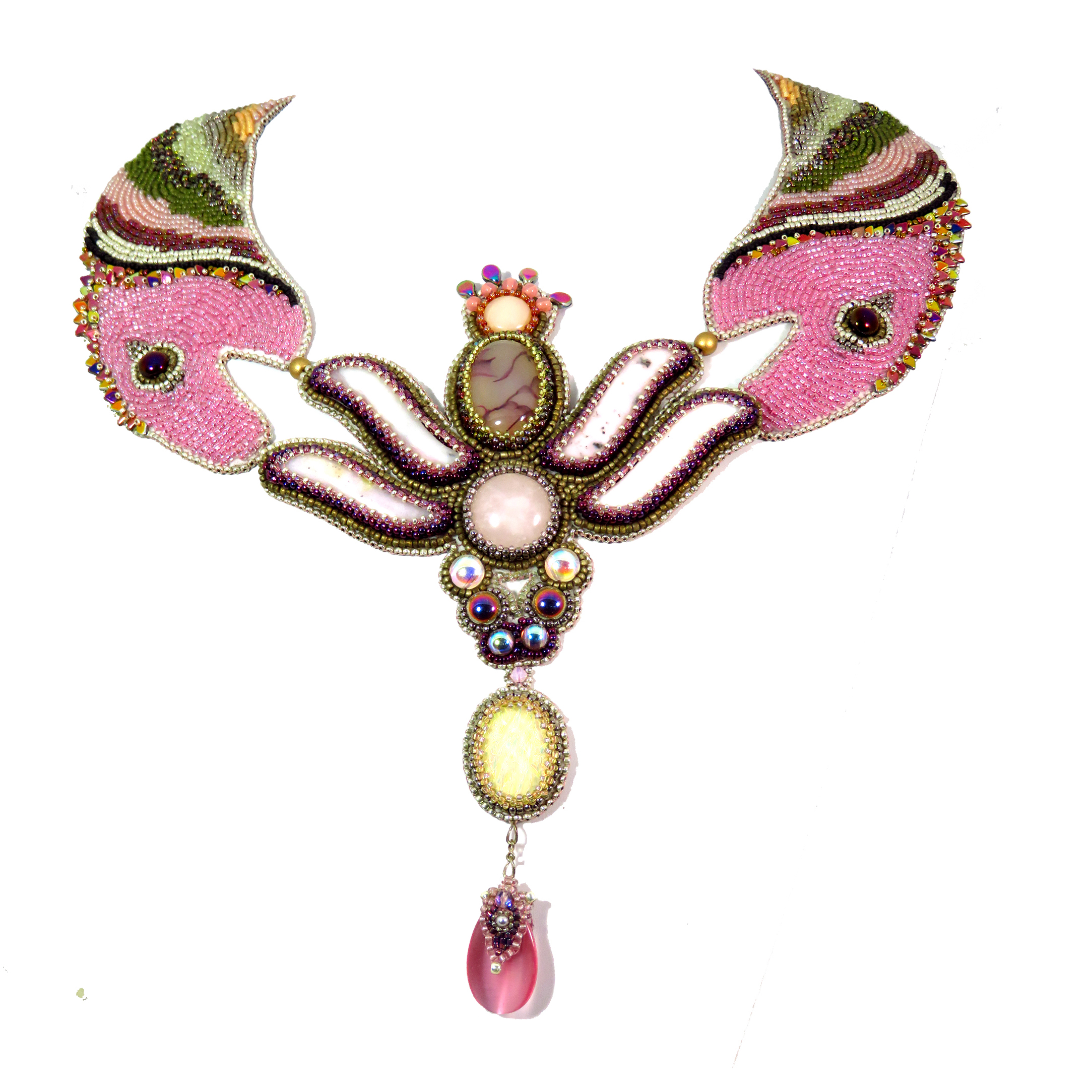 Bead embroidered serpent artisan beaded necklace by Bonnie Van Hall