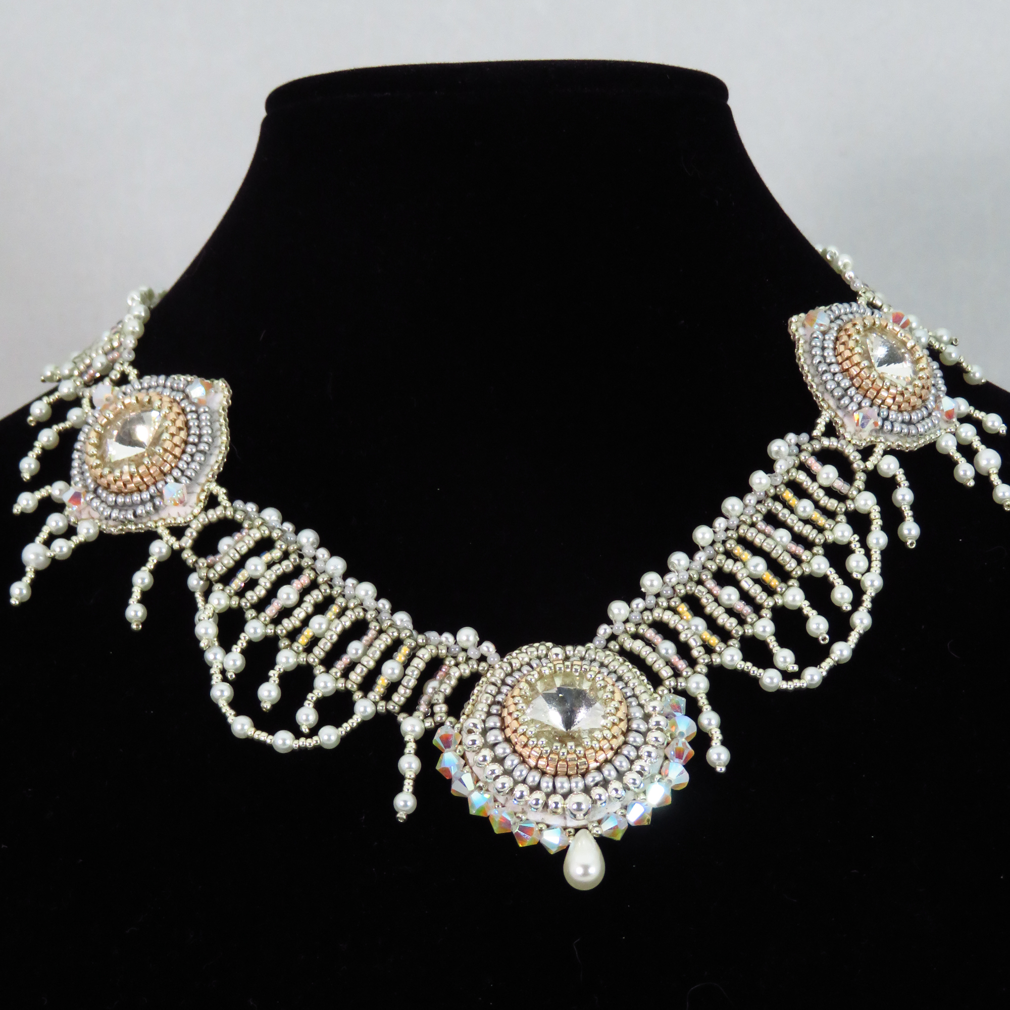 Vintage style beaded white wedding crystal Victorian choker by Bonnie Van Hall